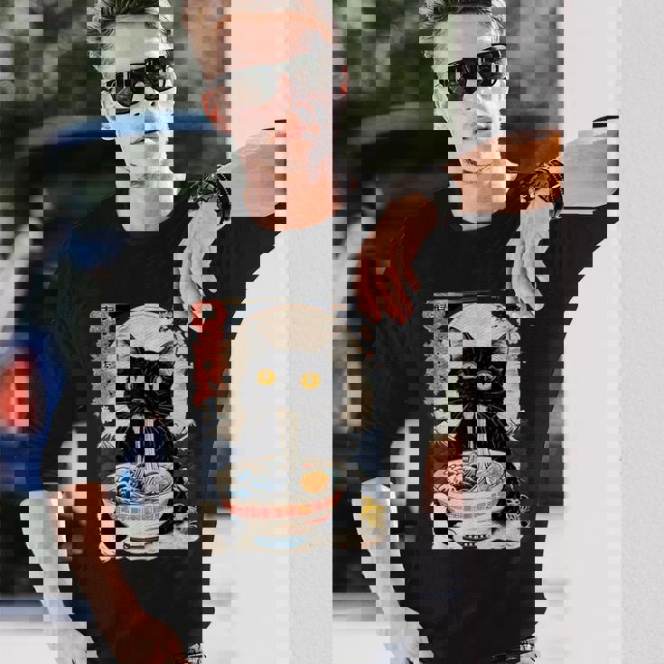 かわいい 猫 食べる ラーメン 麺 面白い アニメ 長袖Tシャツ 彼への贈り物