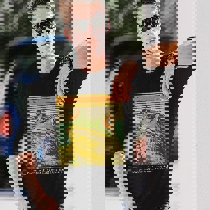 かわいい 面白い レトロ カエル 長袖Tシャツ 彼への贈り物