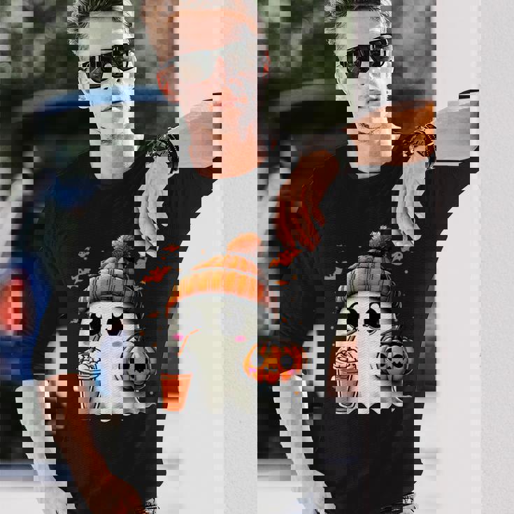 かわいいおばけを飲むかぼちゃスパイス ゴーストハロウィンコスチューム 長袖Tシャツ 彼への贈り物