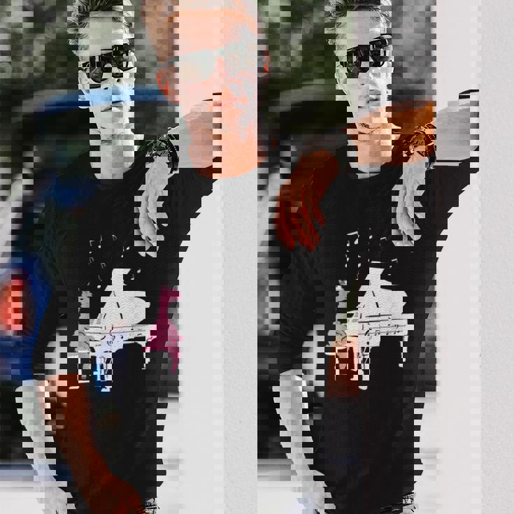 かわいいアルパカ弾き ピアノ音符記号 ミュージシャンアート 長袖Tシャツ 彼への贈り物