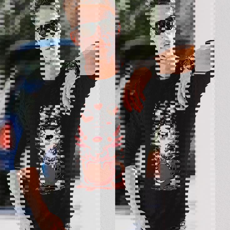 かわいいウーパールートル ホット チョコレート マシュマロ チョコレート ウーパールーパー 長袖Tシャツ 彼への贈り物