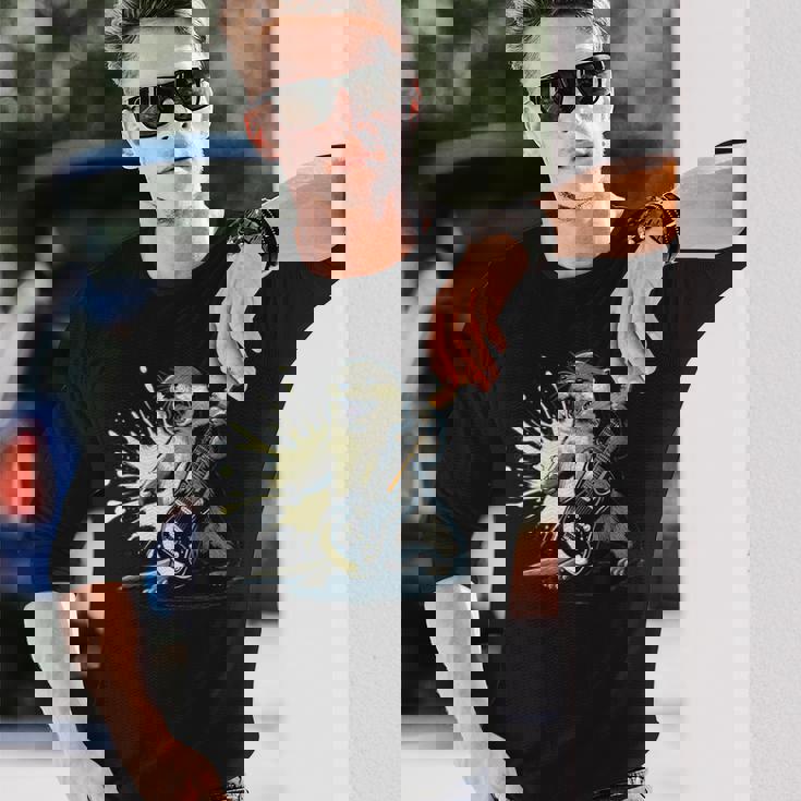 かわいいカワウソの顔のコスチューム エレキギター付き 音楽ファン向け 長袖Tシャツ 彼への贈り物