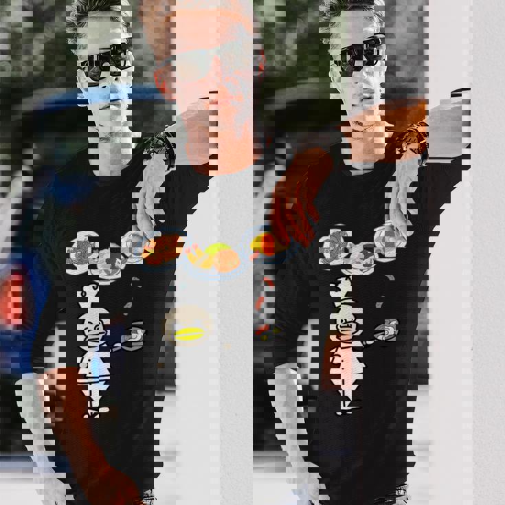 かわいいコックさん 洋食屋さん オムライス ナポリタン ハンバーグ エビフライ ウィンナー フライパン おもしろ 長袖Tシャツ 彼への贈り物