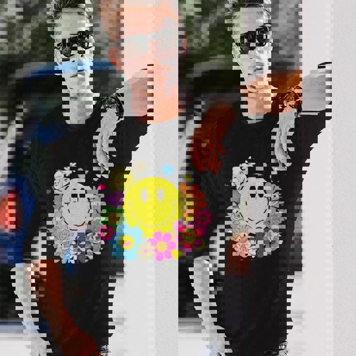 かわいいスマイルフェイス 花 ハッピーフェイス 花 ハート キッズ ガールズ 長袖Tシャツ 彼への贈り物