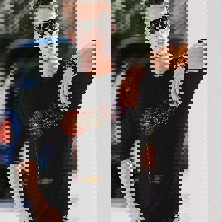 かわいいタンポポ 音符付き 花 男女兼用 音楽 長袖Tシャツ 彼への贈り物