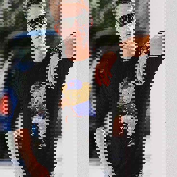 かわいいテディベア 野球ジャグ スウェットシャツ 長袖Tシャツ 彼への贈り物