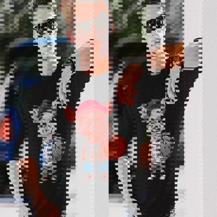 かわいいバスケットボールブタ 長袖Tシャツ 彼への贈り物