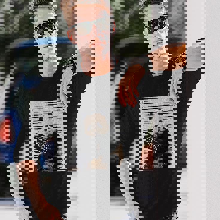 かわいいパンダの顔写真 犯罪者パンダ 長袖Tシャツ 彼への贈り物