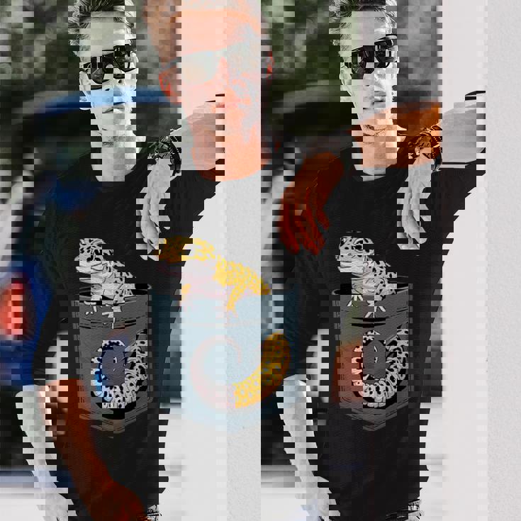 かわいいヒョウゲッコ トカゲ爬虫類 ヒョウ ヤモリのお父さん用 長袖Tシャツ 彼への贈り物