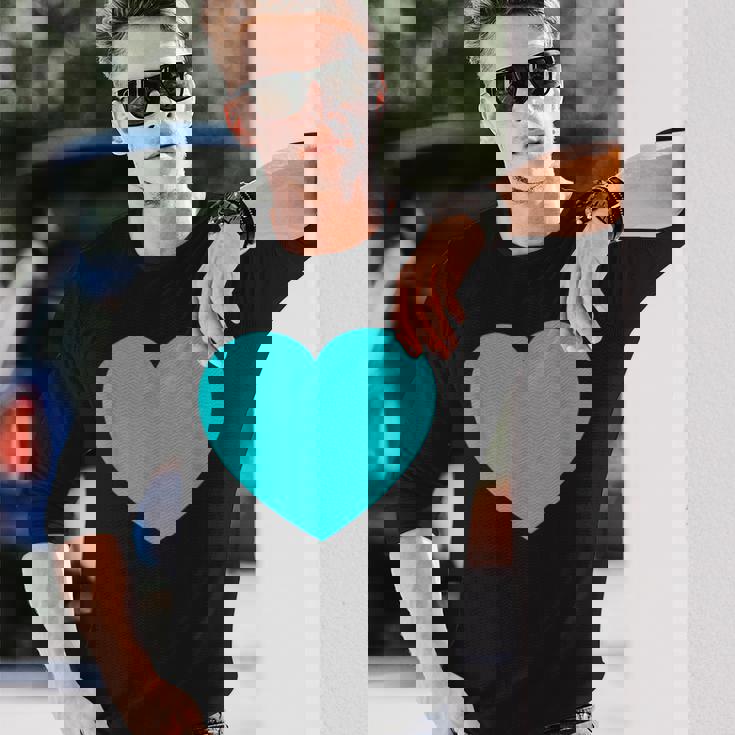 かわいいブルーターコイズハート 長袖Tシャツ 彼への贈り物