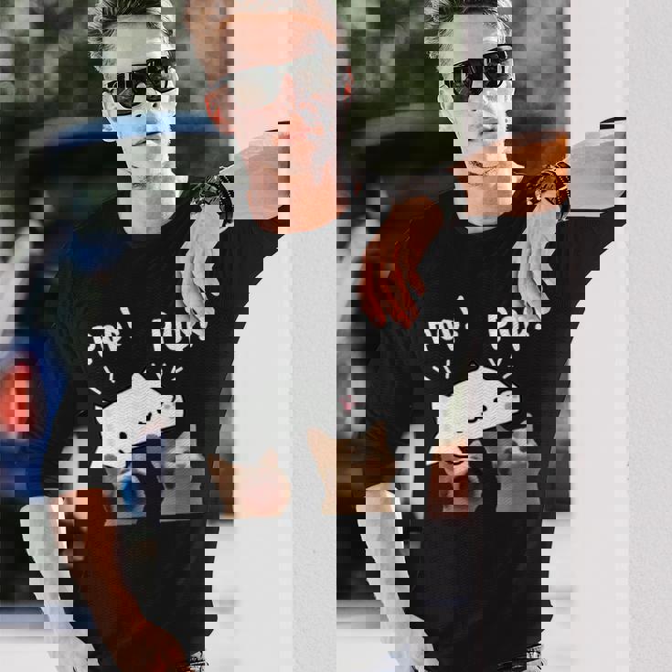 かわいいボンゴ猫遊びポップ猫ミーム 長袖Tシャツ 彼への贈り物