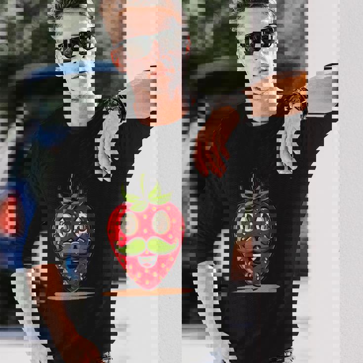 かわいい口ひげストロベリーコスチューム 長袖Tシャツ 彼への贈り物