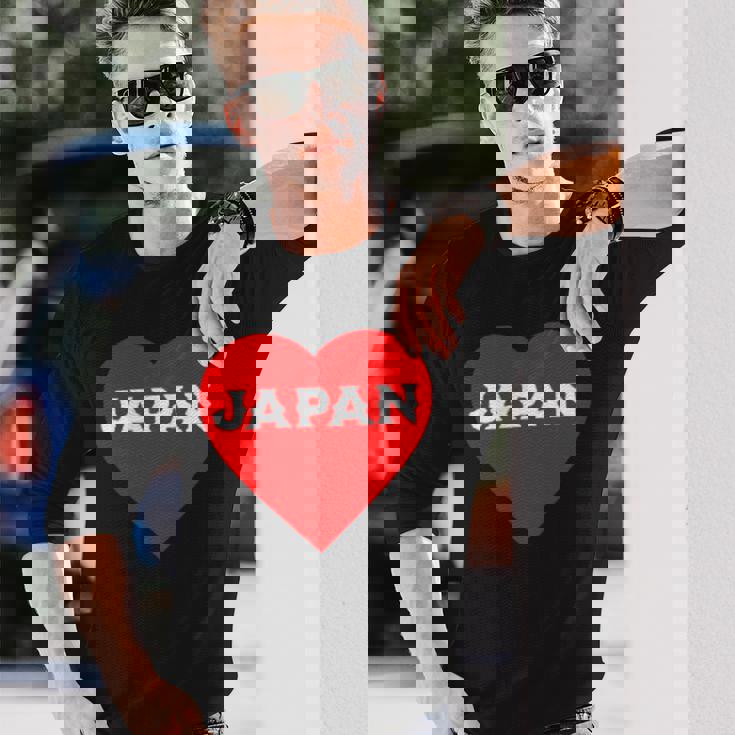 かわいい日本の国旗 ハートjapan 日本応援 ワンポイント 長袖Tシャツ 彼への贈り物