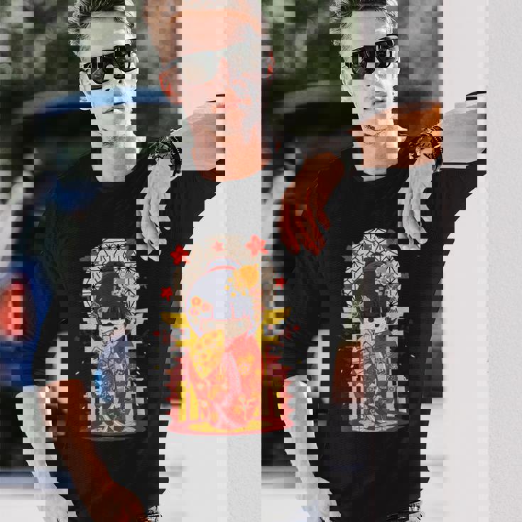 こけし 人形 シャツ 和装 赤 日本運 福 長袖Tシャツ 彼への贈り物