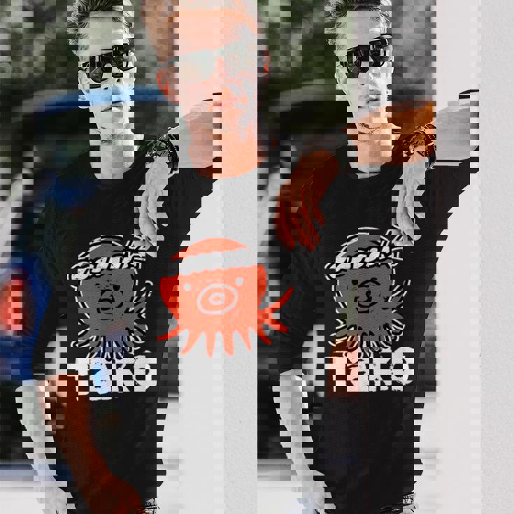 たこ たこ焼き 蛸 Tako タコ イラスト おもしろ かわいい 簡単 かっこいい 剥がれ風 デザイン 長袖Tシャツ 彼への贈り物