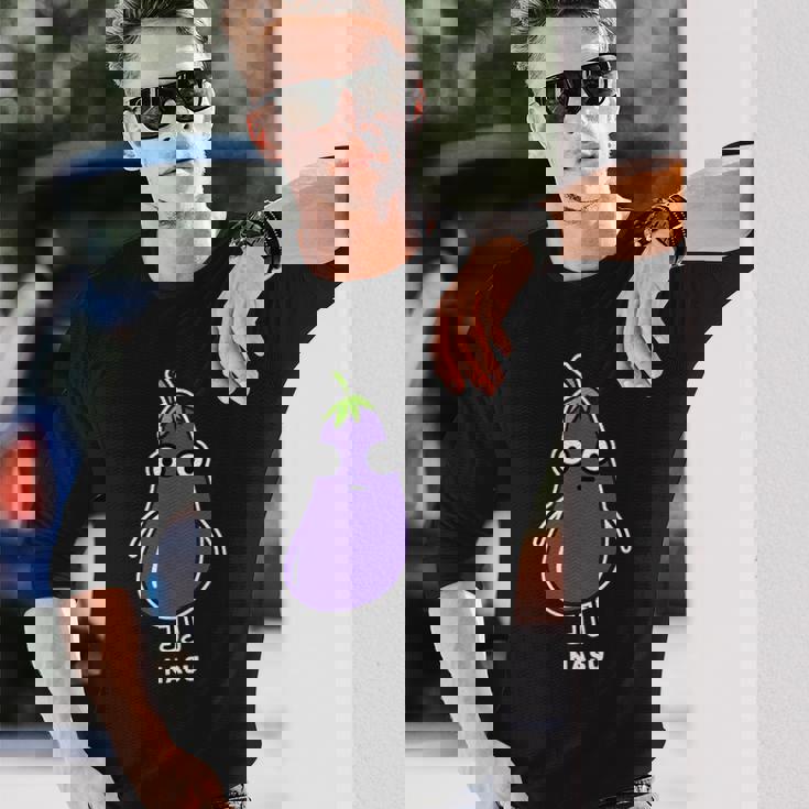 なす ナス 顔 イラスト かわいい おもしろ 面白い 簡単 シンプル ゆるい 野菜 長袖Tシャツ 彼への贈り物