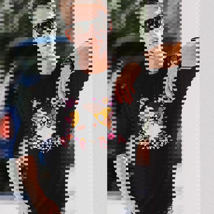 ねこ ユニークイラスト オリジナルキャラクター もちもふにゃん【Mochimofunyan】 長袖Tシャツ 彼への贈り物