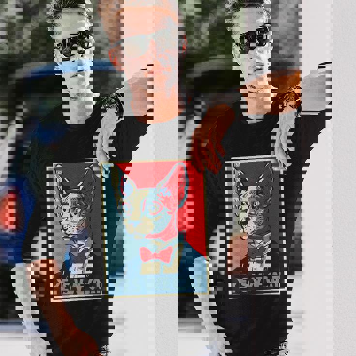 はい、私たちは面白い猫を社長として猫好きの猫好きの猫ルール面白い 長袖Tシャツ 彼への贈り物