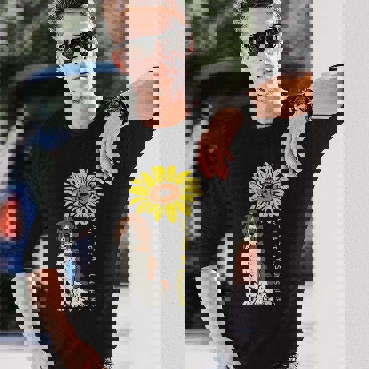 ひまわり サンシャイン ビーグル 動物 ペット ハウンド 犬 恋人 ギフト 長袖Tシャツ 彼への贈り物