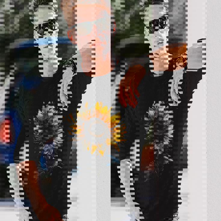 ひまわり ボタニカル 自然 アート フラワーガーデン ギフト 長袖Tシャツ 彼への贈り物