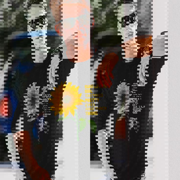 ひまわりガール タトゥー かわいい目 太腿 長袖Tシャツ 彼への贈り物