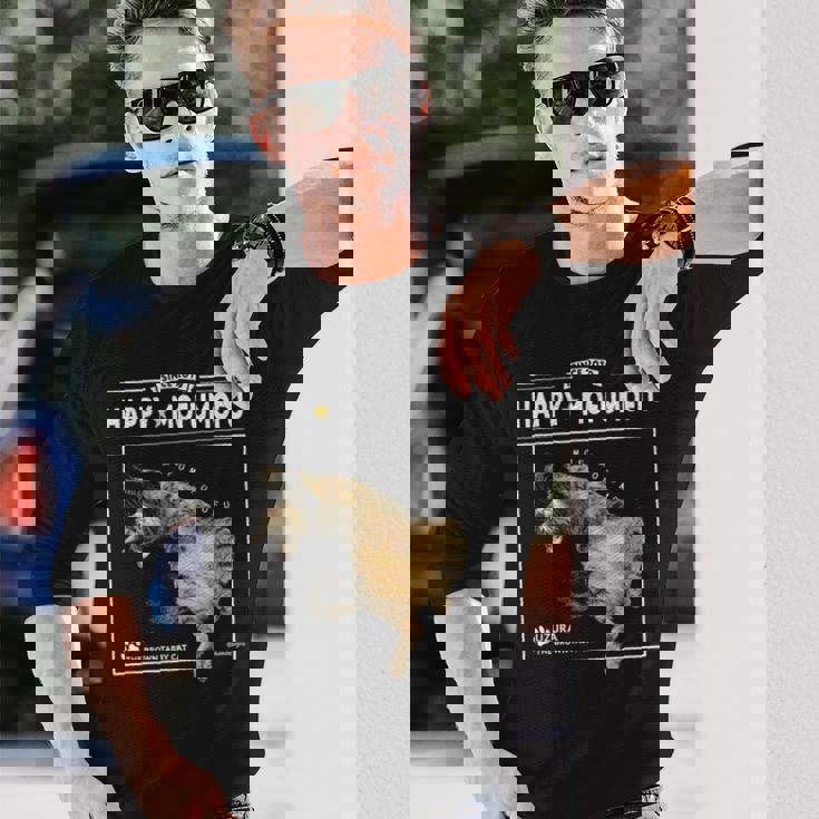 へそてんねこ、うずら 猫 へそ天 鶉 Cat 長袖Tシャツ 彼への贈り物