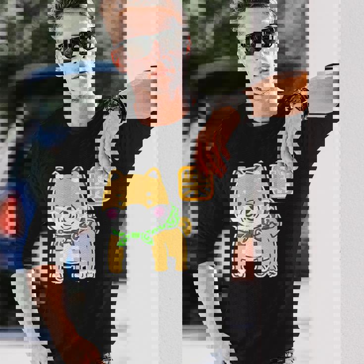 まめしばくん《唐草袋》 柴犬【どうぶつフレンズ】豆柴 ゆるくて かわいい 面白い 動物 キャラクター イラスト 長袖Tシャツ 彼への贈り物