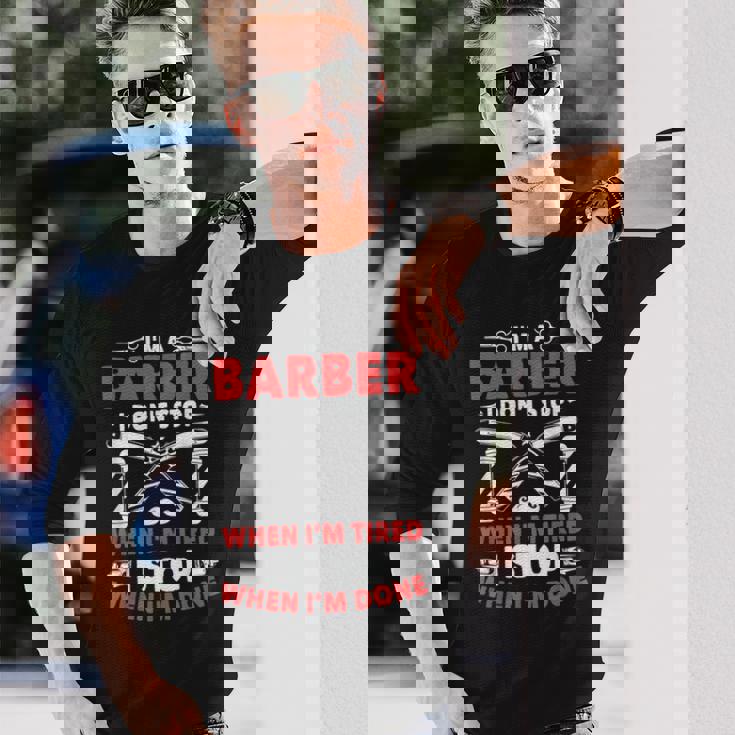 やったら床屋止まるよ美容師理髪師プレゼント 長袖Tシャツ 彼への贈り物