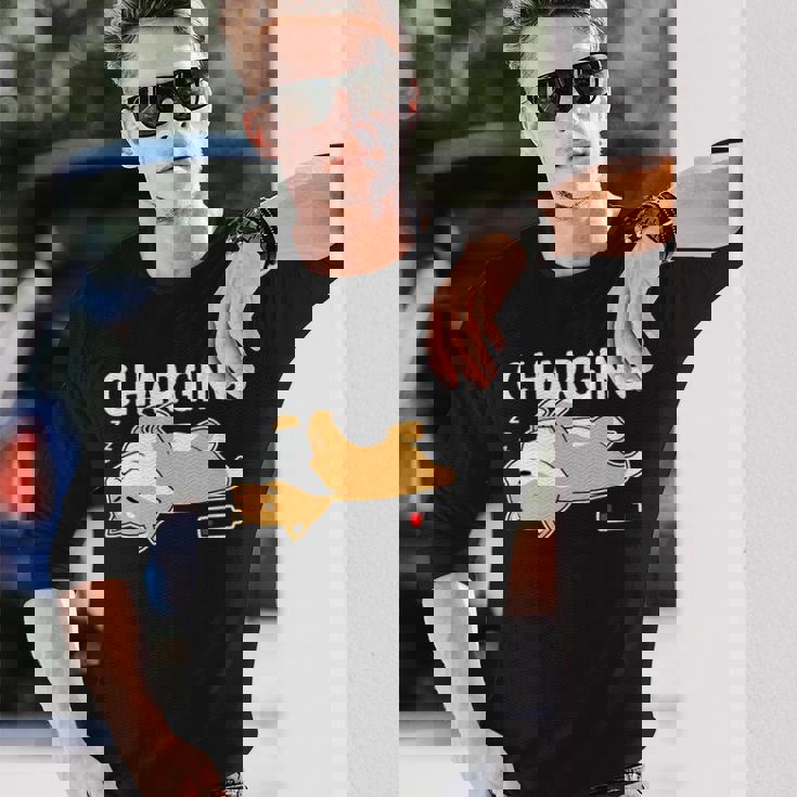 やる気スイッチ故障中 充電中 犬 柴犬 犬好き かわいい おもしろ 面白い 長袖Tシャツ 彼への贈り物