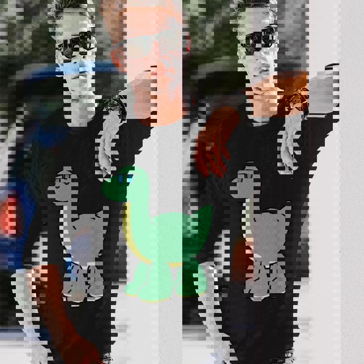 ゆるい恐竜のキャラクターイラスト_ブラキオサウルス 長袖Tシャツ 彼への贈り物