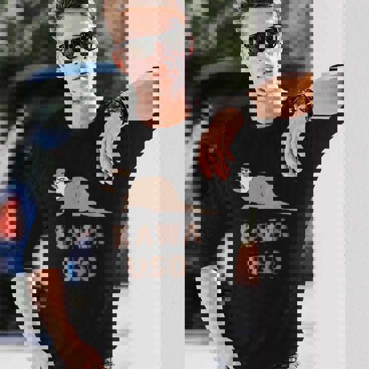 ゆるカワウソさん Otters オッターズ はろー”【No27】コツメカワウソ グッズ かわいい イラスト 長袖Tシャツ 彼への贈り物