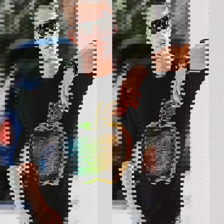 りんご フルーツ ドローイング アート カラフル モチーフ アップル 長袖Tシャツ 彼への贈り物