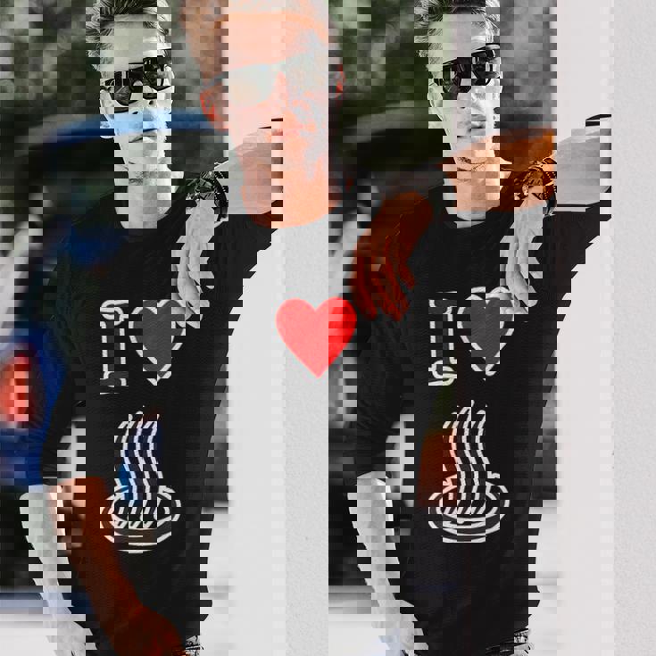 アイラブ・温泉 温泉マーク お風呂 銭湯 記号 お土産 旅行 ハート スタッフ メッセージ・面白 長袖Tシャツ 彼への贈り物