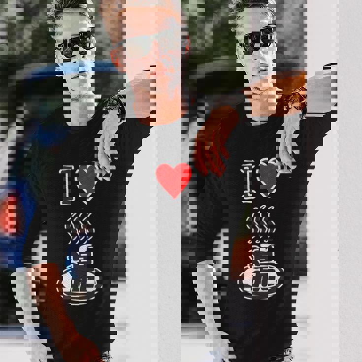 アイラブ・湯 イラスト【温泉】お風呂 マーク 銭湯 記号 ハート お土産 旅行 メッセージ・面白い デザイン 長袖Tシャツ 彼への贈り物