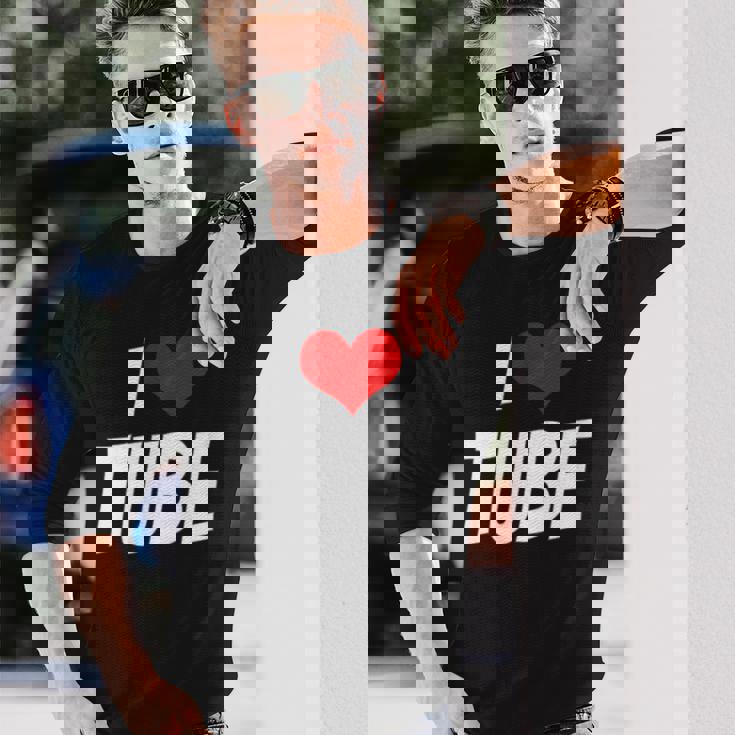 アイ・ラブ・チューブ・ハート 長袖Tシャツ 彼への贈り物