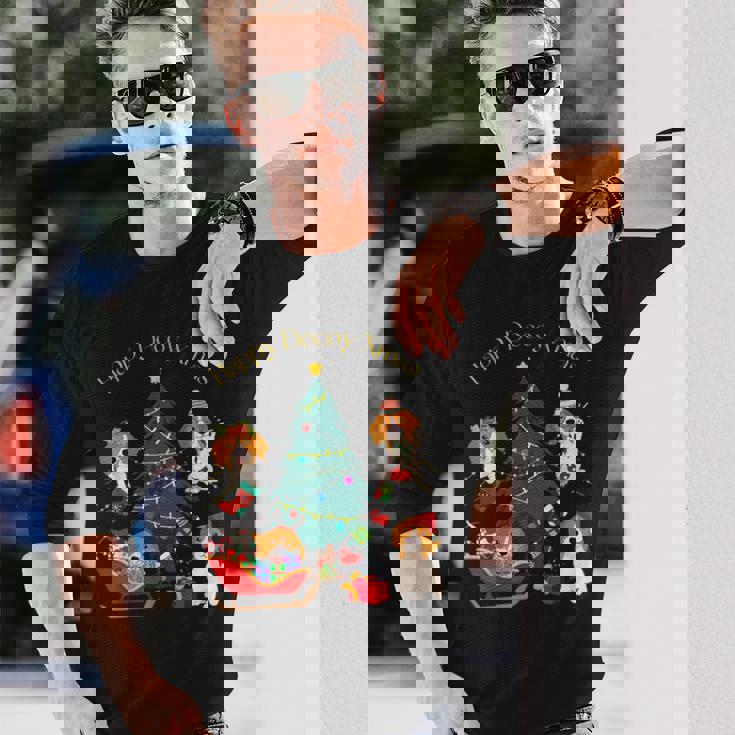 アグリー ハッピーデコピンクリスマス コーイケルホンディエ犬 ダッチデコイスパニエル犬 長袖Tシャツ 彼への贈り物