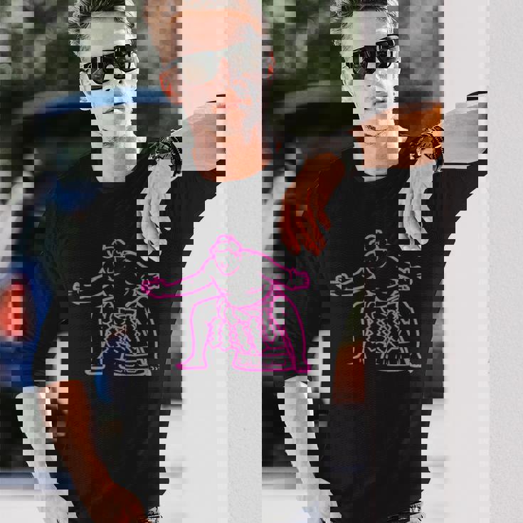 アスレチック相撲インスピレーションシルエット 長袖Tシャツ 彼への贈り物