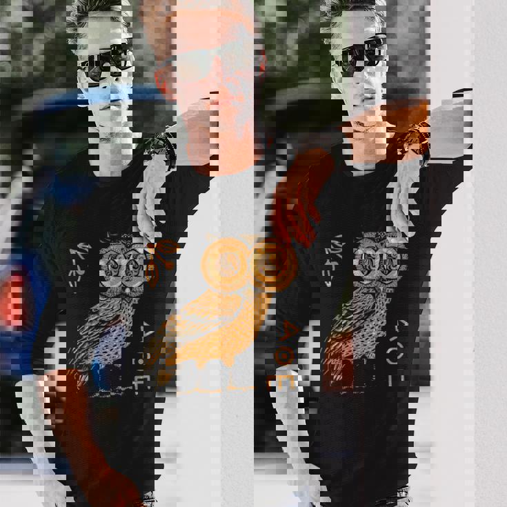 アテナのフクロウ ギリシャ神話 古代ギリシャ 長袖Tシャツ 彼への贈り物