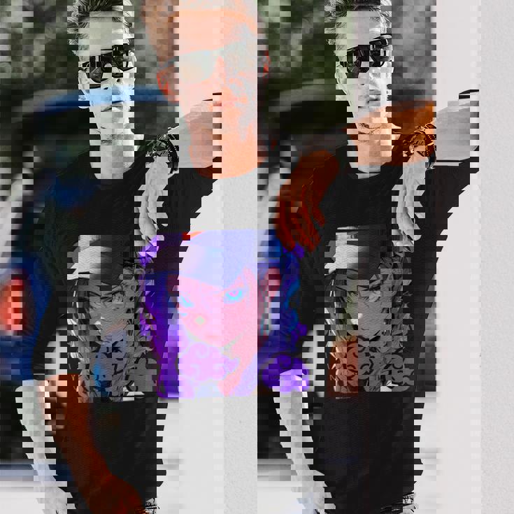 アニバエオタク美少女アニメ少女 紫髪ミステリアス 長袖Tシャツ 彼への贈り物