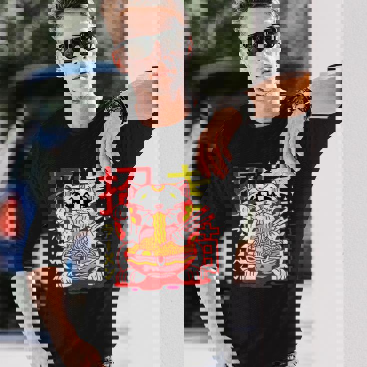 アニメ ラーメン 猫 レトロ 和麺 美的 カワイイ 長袖Tシャツ 彼への贈り物