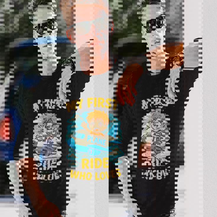 アニメ 飛行機 ライド ファーストクラスの乗客向け 長袖Tシャツ 彼への贈り物