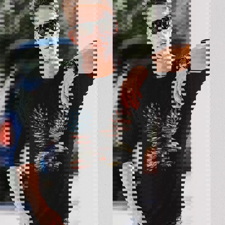 アメリカの国旗白頭ワシ米国独立記念日アートワーク デザイン 長袖Tシャツ 彼への贈り物