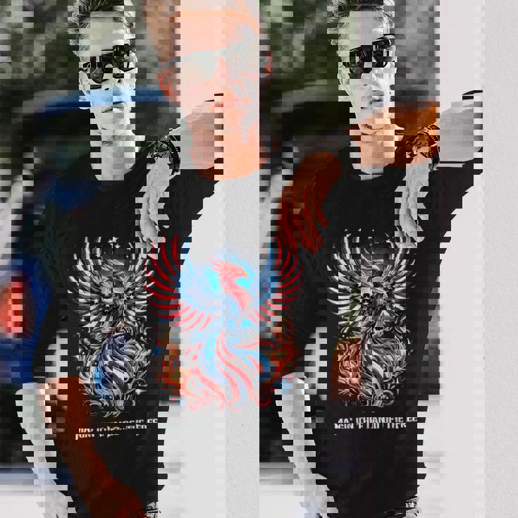 アメリカ神話 伝説のクリーチャー アメリカンフェニックス 自由の鳥 復活 火の鳥 長袖Tシャツ 彼への贈り物