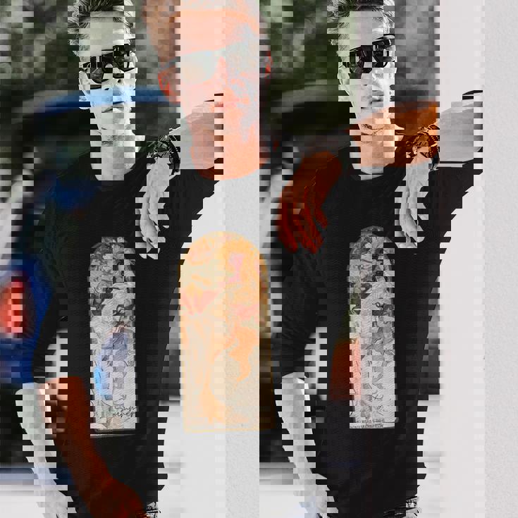 アルフォンス・マリア・ミュシャの季節 夏 長袖Tシャツ 彼への贈り物