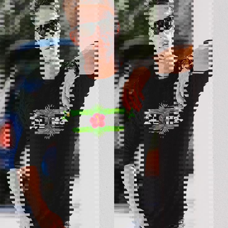 アロハ ハイビスカス フラワー トロピカルハワイアンデザイン 長袖Tシャツ 彼への贈り物