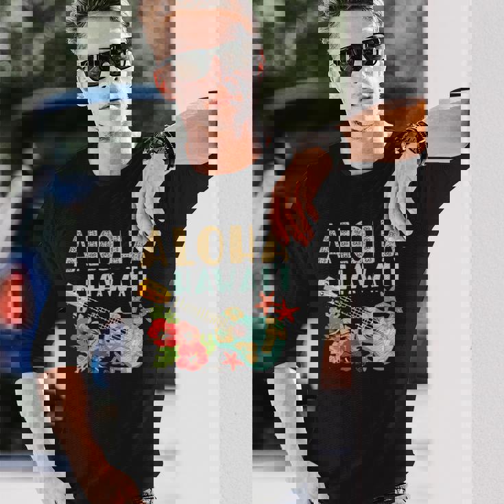 アロハ ハワイアン ウクレレ 長袖Tシャツ 彼への贈り物