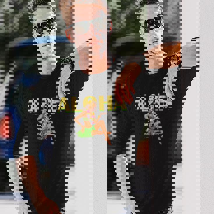 アロハ ハワイアン レトロ ヴィンテージ ピンナップガール ハワイ 長袖Tシャツ 彼への贈り物