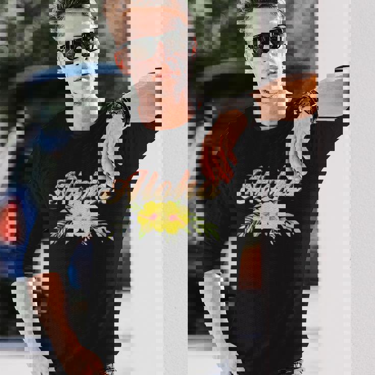 アロハイエロー ハイビスカス 長袖Tシャツ 彼への贈り物