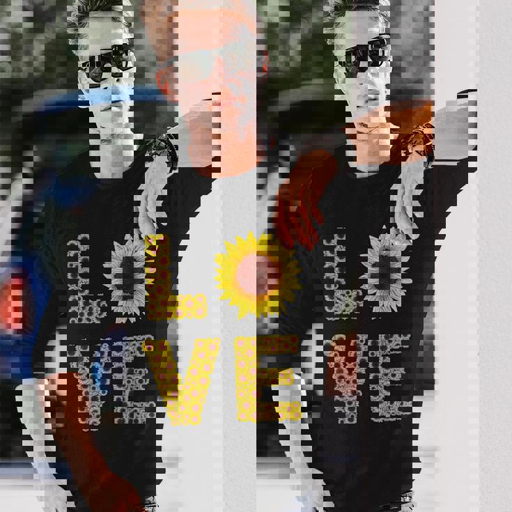 イエロー ひまわり ラブフラワー ひまわり 花柄 かわいい 長袖Tシャツ 彼への贈り物