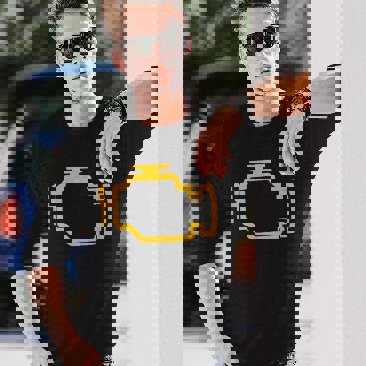 イエローチェックエンジンライト付きtシャツ 長袖Tシャツ 彼への贈り物